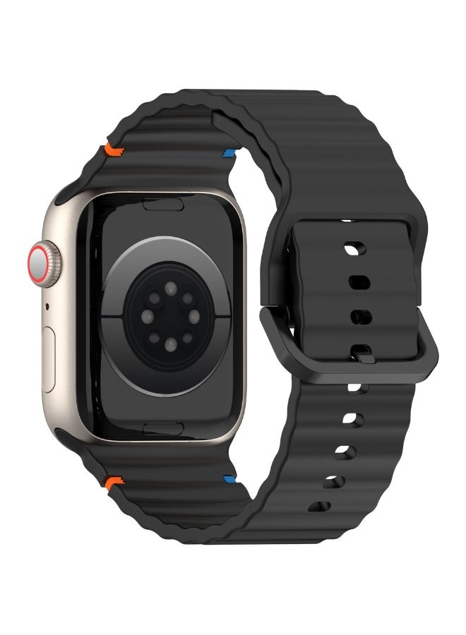 Silicone Buckle Band Strap For Apple Watch Ultra Strap 49mm 46mm 45mm 44mm 42mm / iWatch Ultra Ultra 2 Series 10 9 8 7 6 5 4 3 2 1 SE (Black) - Image 1